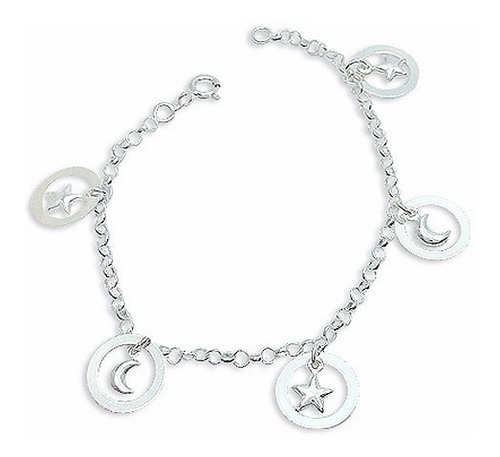 Pulseira Feminina Prata Pura Argolas Lua Estrelas Garantia