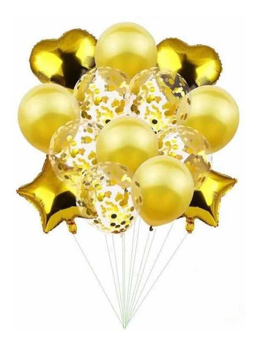 Set 14 Globos Metalizados Estrella Transparente Confetti