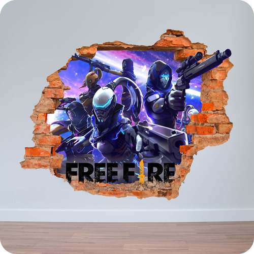 Vinilo Puerta Pared Rota 3d Free Fire