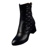 Botas Femininas Com Botão De Salto Médio Grosso Cinza