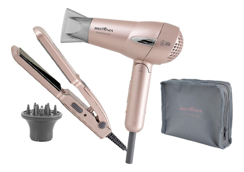 Kit Britânia Travel Rose Gold Secador + Prancha E Difusor