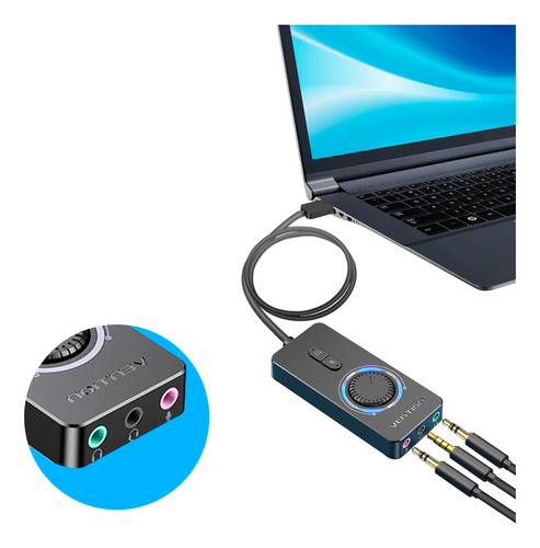 Tarjeta Usb De Sonido Vention Externa Con Control 7.1 Canales De Audio