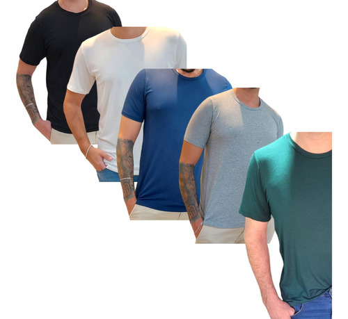 Kit 5 Camiseta Tshirt Modal Liocel Anti Odor Print Rip Tecno