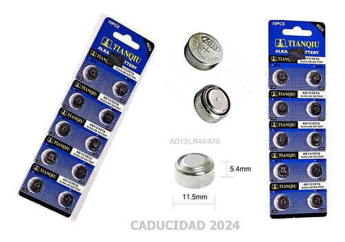 20 Pilas Ag13 = 357 Lr44, A76 1.5v Alcalina Caducidad 2021