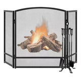 Pantalla P/ Chimenea Hierro Forjado 3 Panel C/ 5 Herramiento