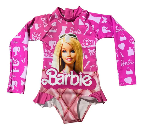 Traje De Baño Para Niña De Barbie Con Manga