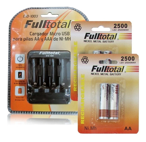 Combo 4 Pilas Aa Rec. Fulltotal 2500mah + Cargador De Pilas