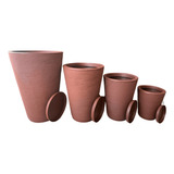 Jogo 4 Vasos Grafiato Luxo Plantas Casa Jardim + Pratos