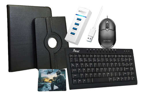 Capa + Teclado Mouse Hub Para Tablet 7 Polegadas Kit Estudo