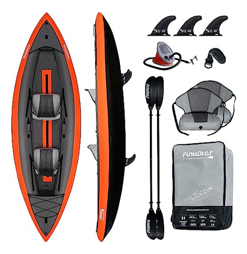 Funwater Kayak Inflable 11'x41 Cubierta De Tela Portátil Pr