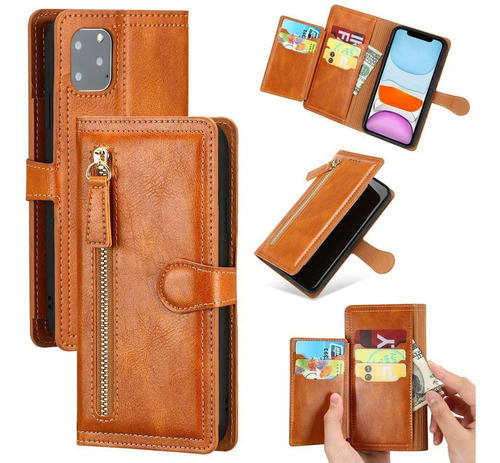 Funda Tipo Cartera For iPhone Carcasa Con Tapa Cuero Suave