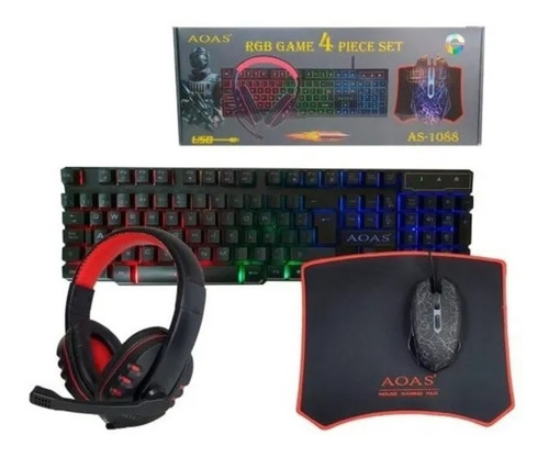 Combo Gamer Teclado Mouse 7 Botones Rgb Diadema Y Pad Mouse 