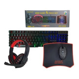 Combo Gamer Teclado Mouse 7 Botones Rgb Diadema Y Pad Mouse 