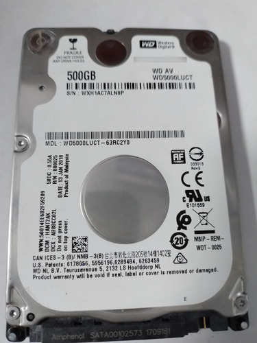 Disco Duro De 500 Gigas Para Portatil  Marca Western Digital