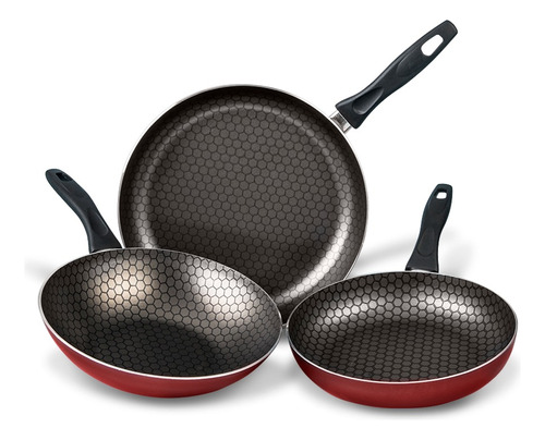 Juego De 2 Sartenes Y 1 Wok De Aluminio Cinsa Rojo Bermejo