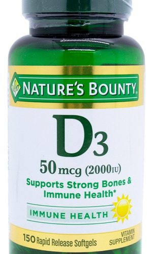 Natures Bounty Vitamina D3 50mcg Suplemento X150 Capsulas Sabor Sin Sabor