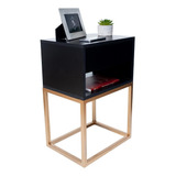 Criado Mdf 40cm Preto Industrial 1 Gaveta Base Metal Dourado