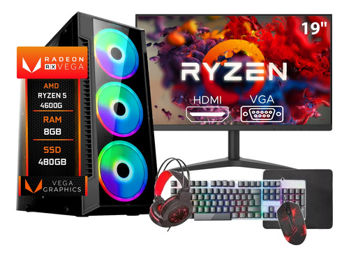 Pc Gamer Completo Ninja Amd Ryzen 5, 8gb Ddr4, Ssd 480gb