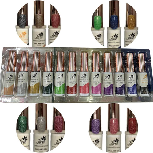 Kit 12 Esmaltes Ponta Fina Pincel Unhas Liner Gel Glitter 