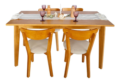 Juego Escandinavo Comedor/cocina 4 Sillas C/mesa Rectangular