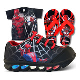 Kit Tenis Infantil Masculino Homem Aranha + Camisa + Chinelo