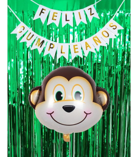 Combo Fiesta Cumpleaños Globos Temática Mono Animal Selva