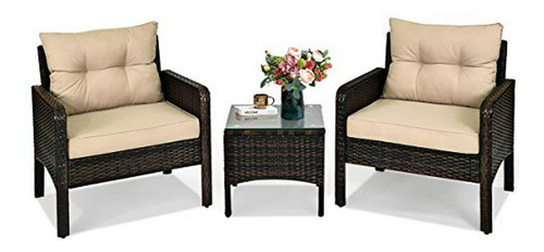 Set De Muebles De Patio De Rattan Con Mesa Y Sillas Compatib