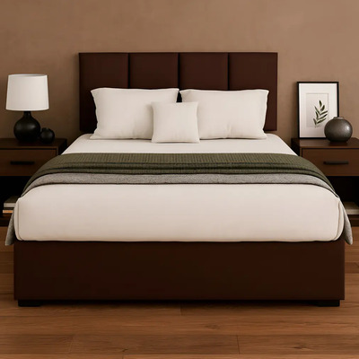 Cama Recamara Base Box Cabecera Tacto Piel Chocolate Para Colchon King Size | Meses sin interés