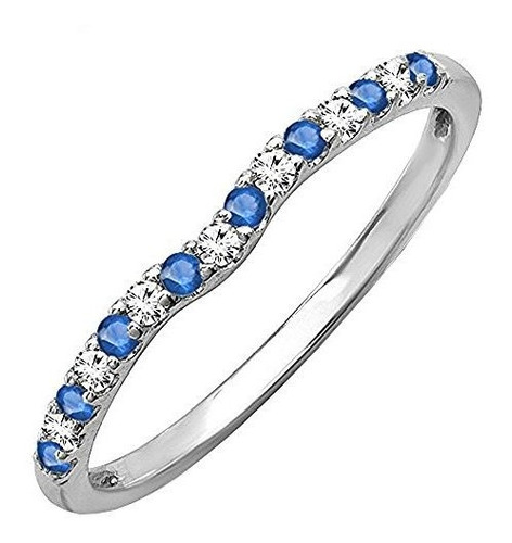 Anillo De Bodas Con Diamantes Y Zafiros Azules