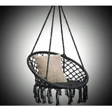 Hamaca Silla Negra Circular Macramé, No Incluye Almohadas