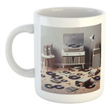 Taza Ceramica Discos De Vinilo Y Un Viejo Tocadiscos C4