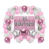 Kit Decoración Globos Metálicos Y Cortina Para Bautizo