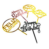Cake Topper Letrero Feliz Cumpleaños Pastel Oro/negro/rosa