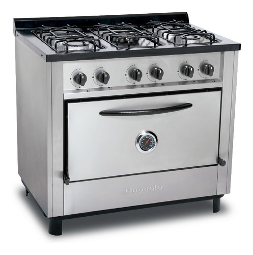 Cocina Depaolo Semi Industrial 900 14000 A Gas 5 Hornallas  Plateada Puerta Ciega 140l