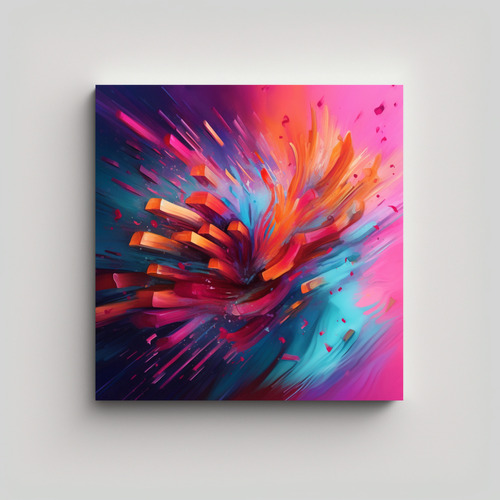 40x40cm Lienzo Equilibrio Visual Neon Cyberpunk Floral