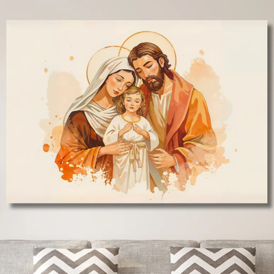 Cuadro De La Sagrada Familia Moderno Canvas Estilo Acuarela | Envío gratis