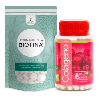 Kit biotina 100 tabletas + frasco de colágeno 60 capsulas sin sabor promueve el crecimiento del cabello fortalece uñas y piel mejora la elasticidad apoya la regeneración celular Kukamonga | Meses sin interés