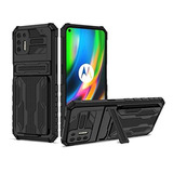 Funda Para Moto G9 Plus C/ Soporte Y Slot De Tarjeta Negro