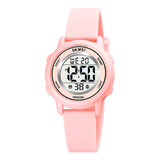 Reloj Unisex Skmei 1721 Sumergible Digital Alarma Cronometro Color De La Malla Rosado Claro Color Del Fondo Blanco