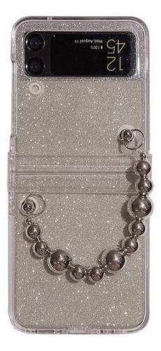 Para Samsung Galaxy Flip Z4 Z3 Pulsera Funda Destello Plata