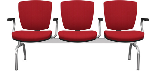Cadeira Longarina Recepção Crom Bx Flexi Poliéster vermelho