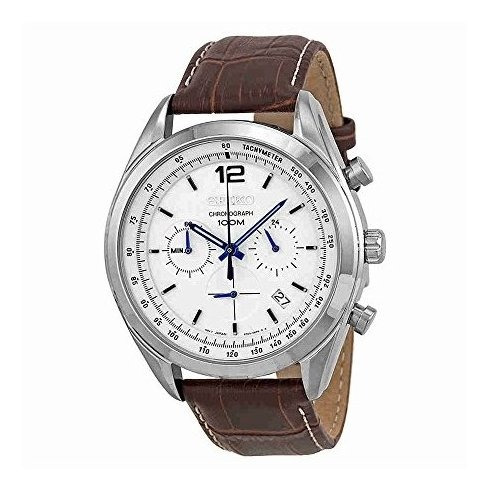 Reloj Seiko Cronógrafo Esfera Blanca Acero Inoxidable Cuero 