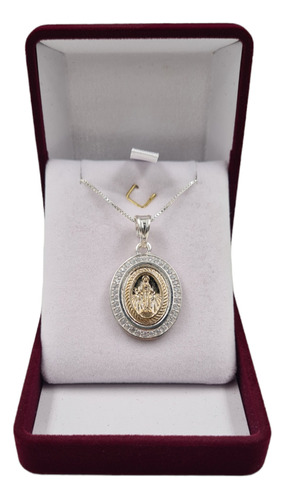 Medalla Virgen De Los Rayos Plata 925 Y Oro 14k Con Cadena