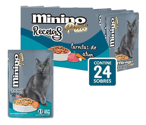 Pack X24 Alimentos Gato Minino Plus Carnitas De Atún 85g C/u