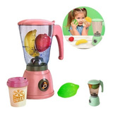 Set Licuadora De Juguete Luz Simulacion + Frutas 5 Piezas Color Rosa