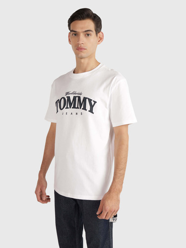 Playera Blanca De Algodón Logo Bordado Tommy Jeans Hombre