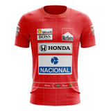 Camiseta Ayrton Senna Vermelha Camisa Formula 1 Corrida