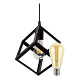 Lampara Colgante Cubo Negro Blanco Con Pera Vintage Led 5w