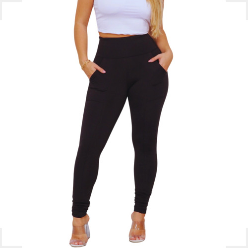 Calça Montaria Legging Feminina Bolso Cintura Alta Flanelada