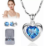 Collar Dije Corazón 925plata Cristal Mujer Arete Caja Kit